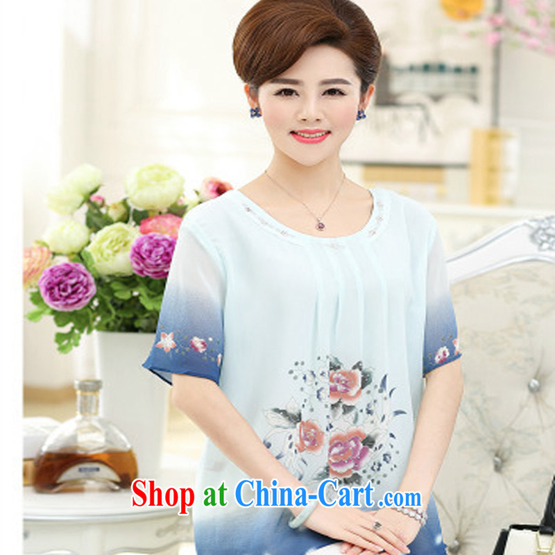 9 month dress * 2015 summer new, middle-aged mother with a short-sleeved silk shirt large code sauna T silk shirts, older women with pink XXXXL, A . J . BB, shopping on the Internet