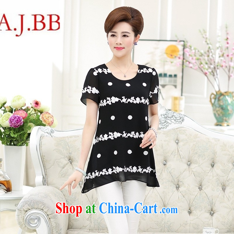 9 month dress _ 2015 new, middle-aged and older women wear summer wear casual T-shirt middle-aged mother with Joe the silk T-shirts black XXXXL