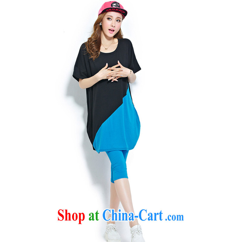 No end Argyle Ryden International Package Mail 2015 Korean summer new, large, loose, long stitching knocked Color cotton short-sleeved T-shirt woman blue XL, and at the end did not accord, shopping on the Internet