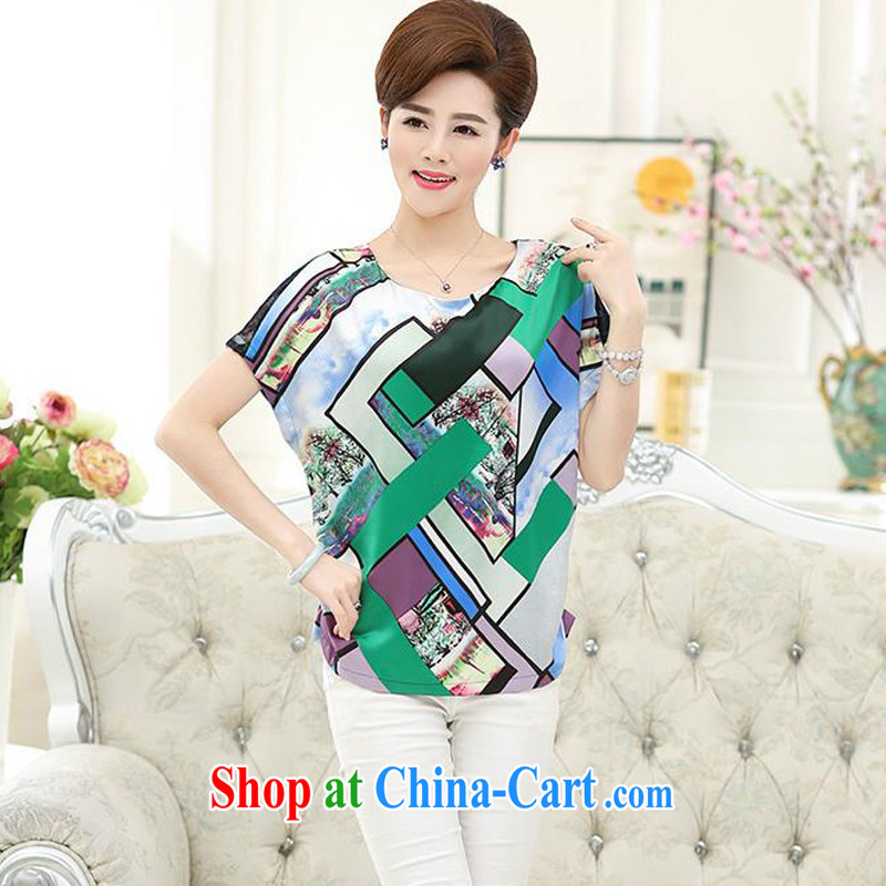 9 month dress * 2015 spring and summer new upscale female short-sleeved silk sauna T silk shirt with her mother, older T-shirt, blue XXL article, A . J . BB, shopping on the Internet