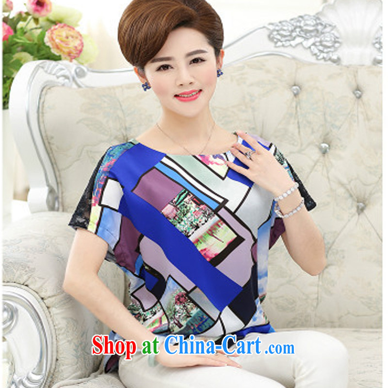 9 month dress * 2015 spring and summer new upscale female short-sleeved silk sauna T silk shirt with her mother, older T-shirt, blue XXL article, A . J . BB, shopping on the Internet