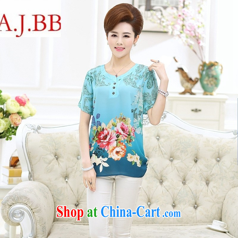9 month dress * 2015 new summer with her mother, older women wear short-sleeved large code T pension middle-aged ladies snow solid woven shirts lagoon blue XXXL, A . J . BB, shopping on the Internet