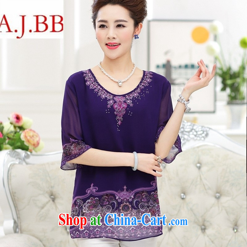 9 month dress * middle-aged and older women wear summer wear new sauna silk short-sleeved snow woven shirts large, stylish middle-aged mother with T purple shirt XXXL, A . J . BB, shopping on the Internet