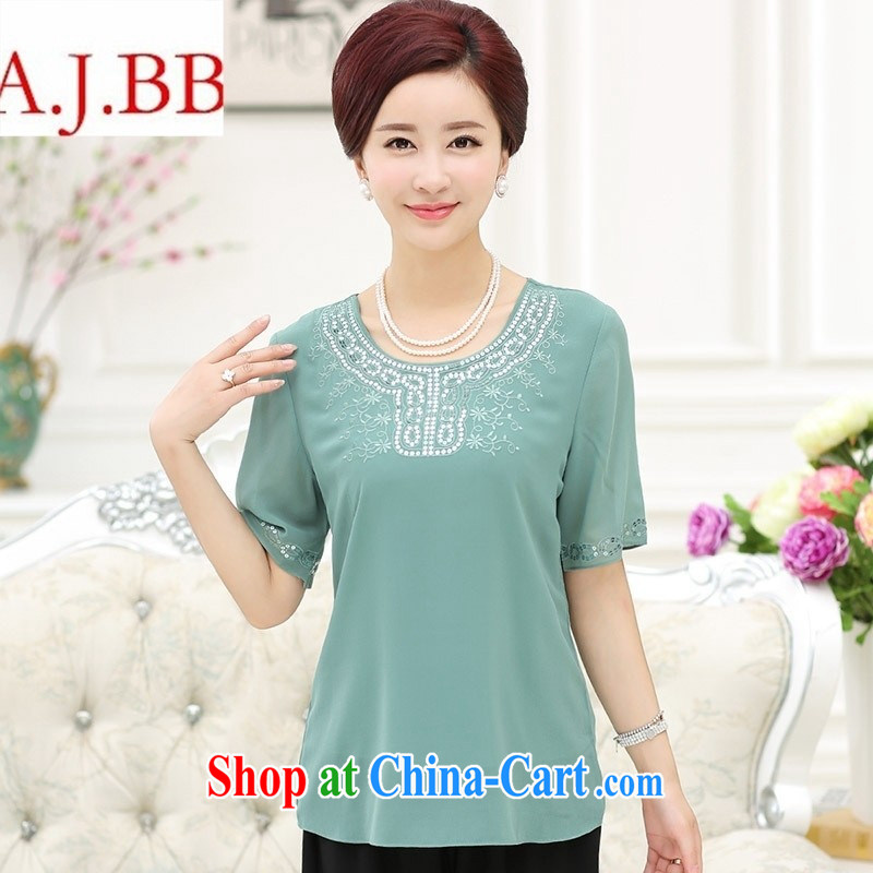 9 month dress * 2015 summer new female loose the fat and silk T-shirt, old mother with the collar thin short-sleeved blue XXXXL, A . J . BB, shopping on the Internet