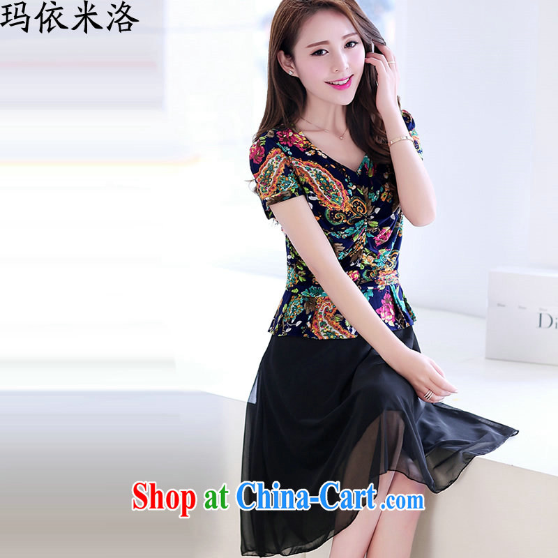 mm thick 2015 summer new, larger female short-sleeved stamp beauty graphics thin dresses women, female summer, older women with new green leaves take XXXL suitable for 130 - 140 jack, according to her, and, on-line shopping
