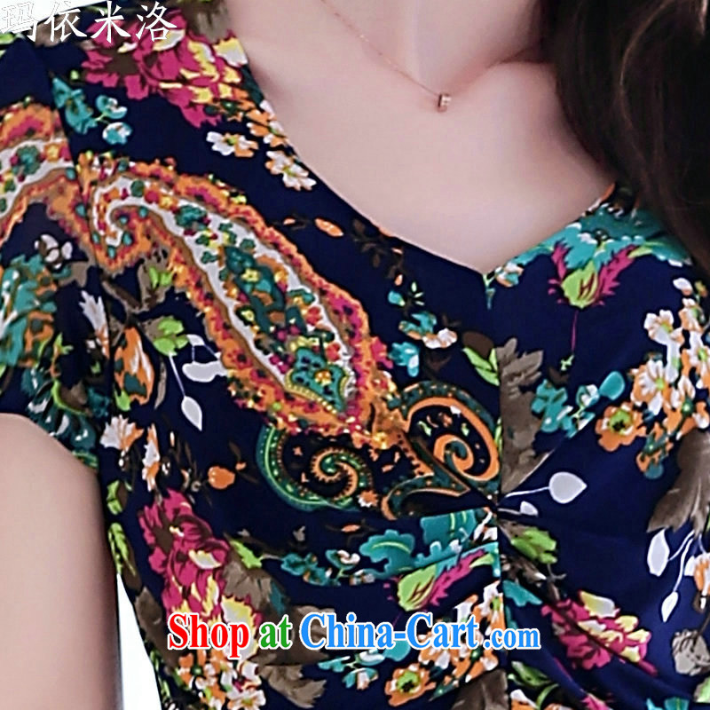 mm thick 2015 summer new, larger female short-sleeved stamp beauty graphics thin dresses women, female summer, older women with new green leaves take XXXL suitable for 130 - 140 jack, according to her, and, on-line shopping