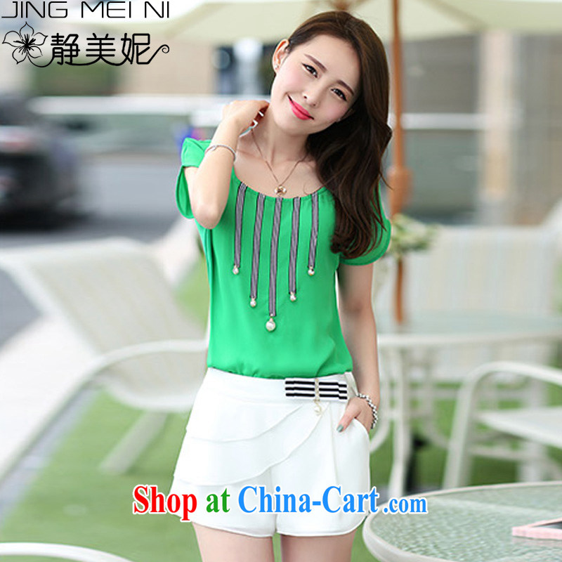 The Minnie summer 2015 new female Korean small incense, two-piece snow woven Leisure package J 66,225 green T-shirt + white pants M, Minnie, shopping on the Internet