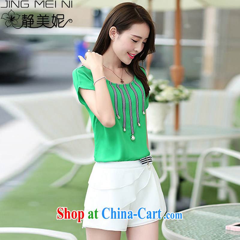 The Minnie summer 2015 new female Korean small incense, two-piece snow woven Leisure package J 66,225 green T-shirt + white pants M, Minnie, shopping on the Internet
