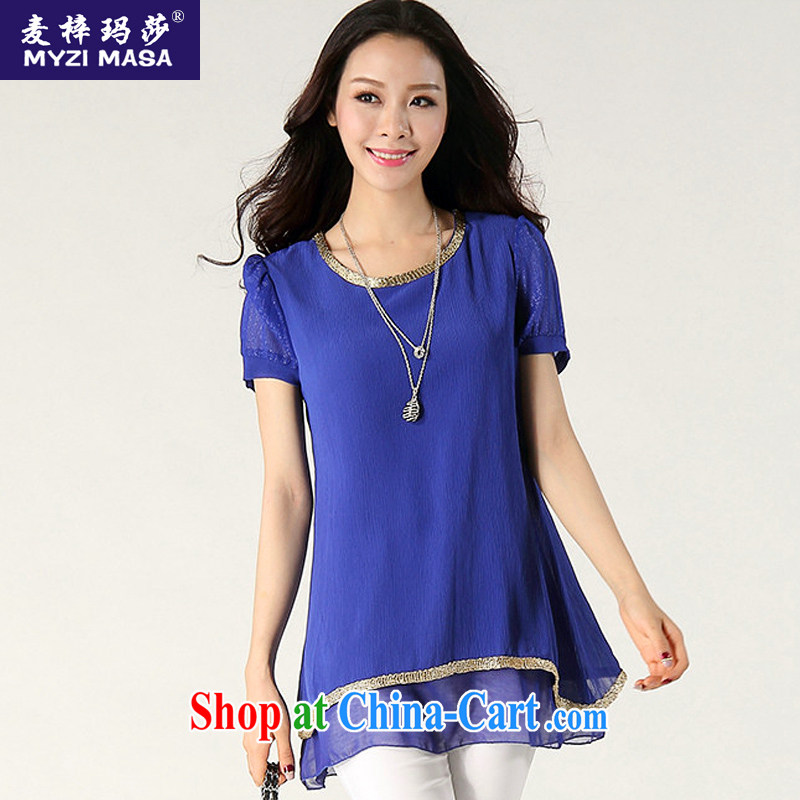 Mr Miller Martha 2015 summer larger blouses Phnom Penh is lit, snow cuff woven shirts large blue code XXXXL