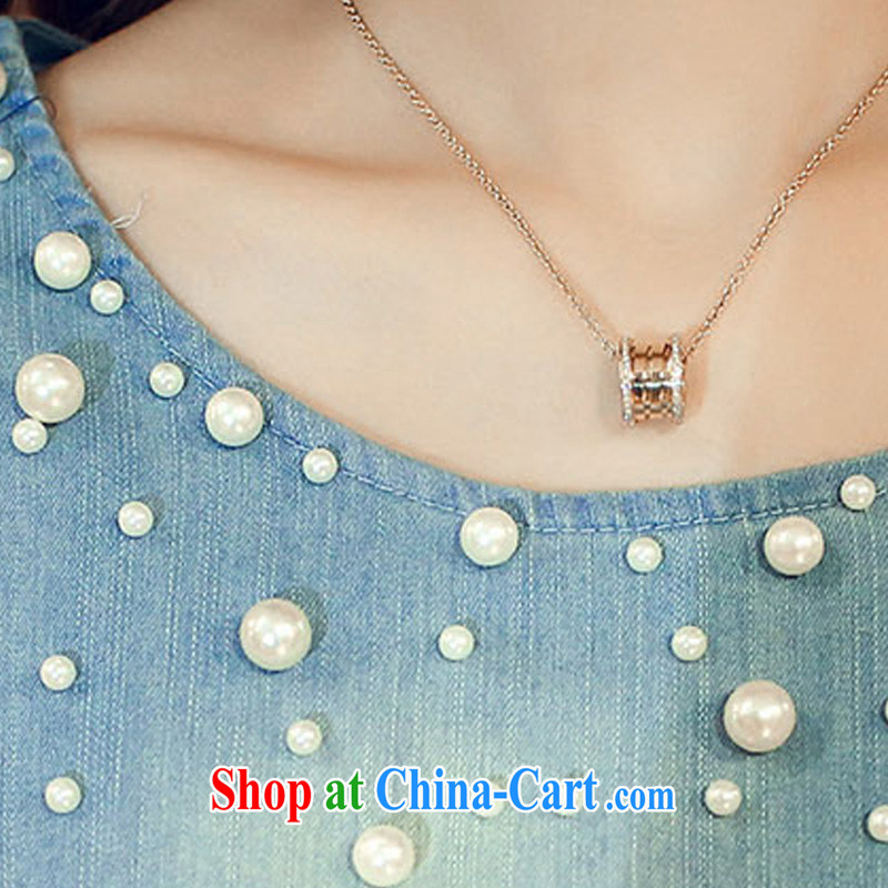 According to perfect 2015 Korean version of the new, thick MM the fat King, female fashion the beads, long, loose denim dress Y 2270 light blue 5 XL, according to perfect (Yibofei), online shopping