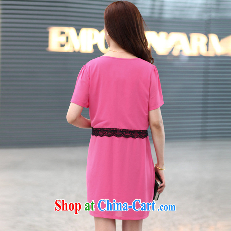 Morning would be 2015 summer new Korean version is indeed the XL women mm thick loose video thin round-collar short-sleeve hit-color lace stitching snow-woven dresses of red 5 XL (180 - 200 ) jack, morning, and shopping on the Internet