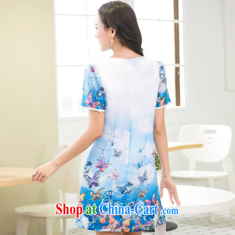 Good luck cracking the Code women mm thick beauty graphics thin 2015 summer new, high-quality woven silk sweet 3 D stamp duty short-sleeved dresses X 5216 blue 3 XL, giggling auspicious, shopping on the Internet
