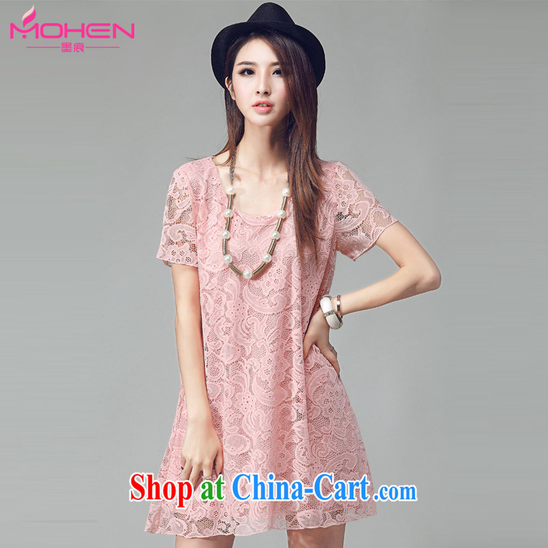 The ink marks 2015 new Korean summer ground 100 stylish A Field dress thick sister and elegant floral Openwork lace dresses and indeed increase, female pink 4 XL _recommendations 145 - 155 jack_
