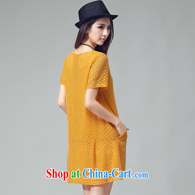 Lehman Ronnie lymalon thick, graphics thin 2015 summer new Korean version the code dress lace embroidery Openwork grid dresses 2035 yellow 4 XL, Lehman Ronnie (LYMALON), and shopping on the Internet