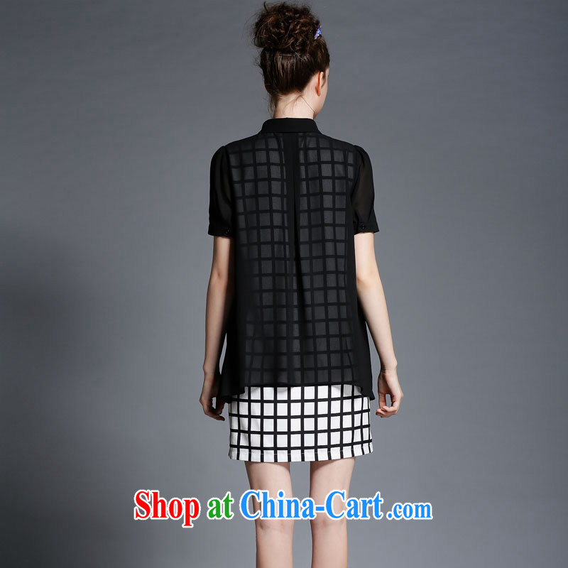 OZZFLORA 2015 summer new European and American grid stamp the Code women is the increased emphasis on MM leave two snow woven dresses black XXXL, the cycle of morning (OZZFLORA), shopping on the Internet