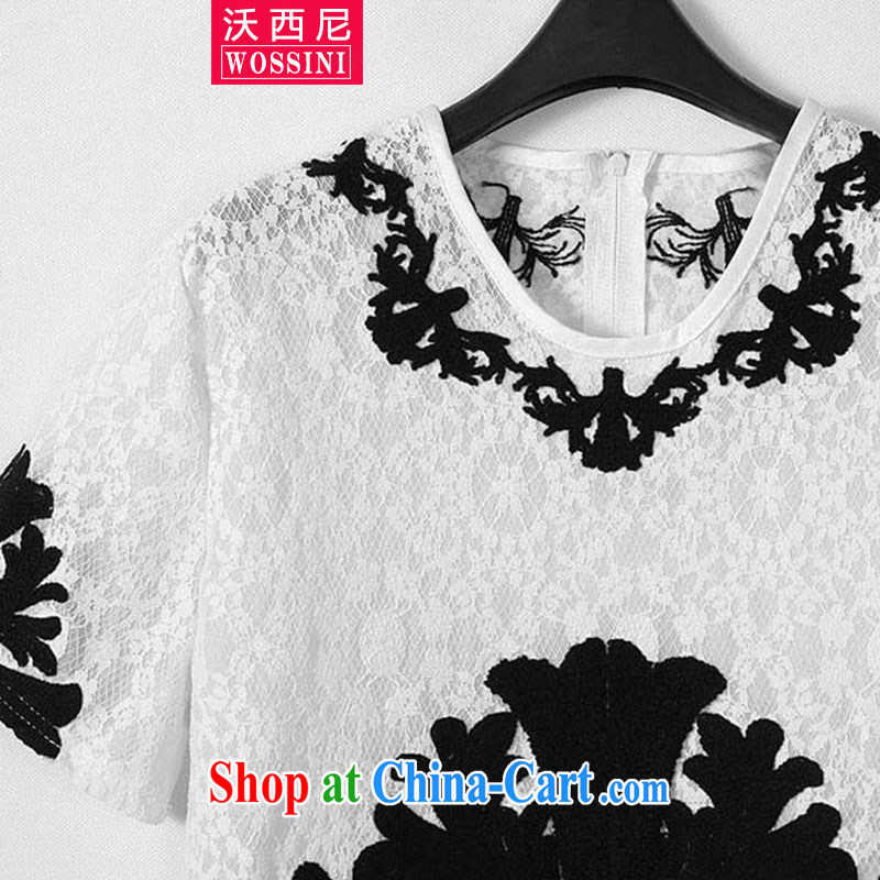 Kosovo, Western Europe and North America 2015 XL summer female new thick mm lace embroidery round-collar short-sleeve graphics thin dresses 1818 white XXXL, Kosovo, West (WOSSINI), shopping on the Internet