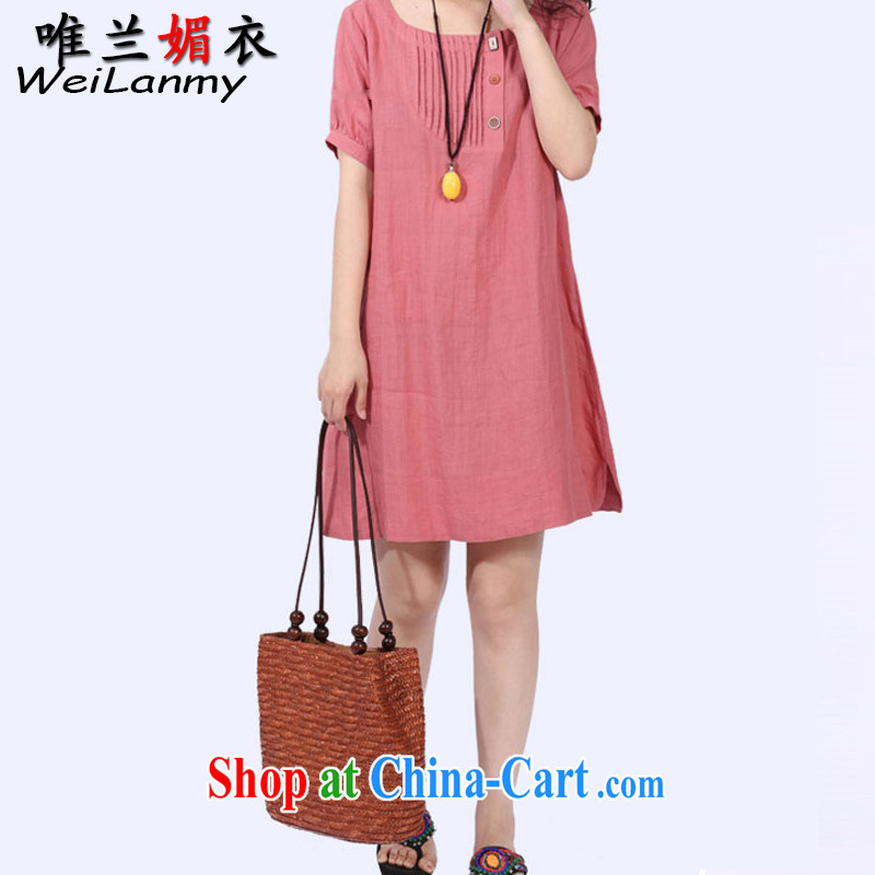 Only LAN Mei Yi 2015 summer new Korean version with graphics thin A Field skirt and short-sleeved cotton Ma dress 8521 pink XL, only estimates of Yi (WeiLanmy), shopping on the Internet