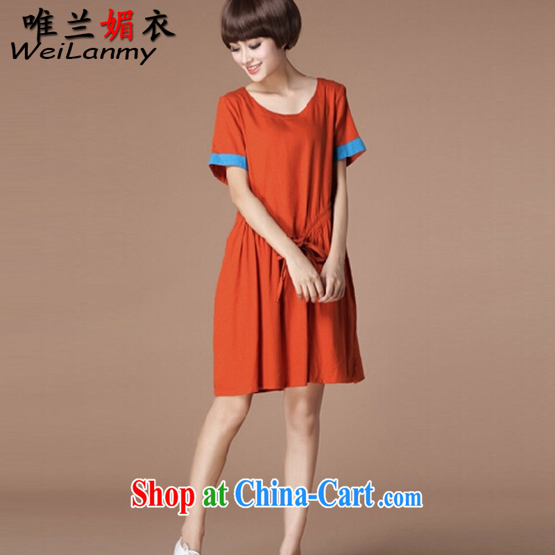 Only LAN Mei Yi 2015 summer, the Korean version of the greater, women with a waist graphics thin loose cotton Ma dress short-sleeved 6979 orange L, the only blue Mei Yi (WeiLanmy), online shopping
