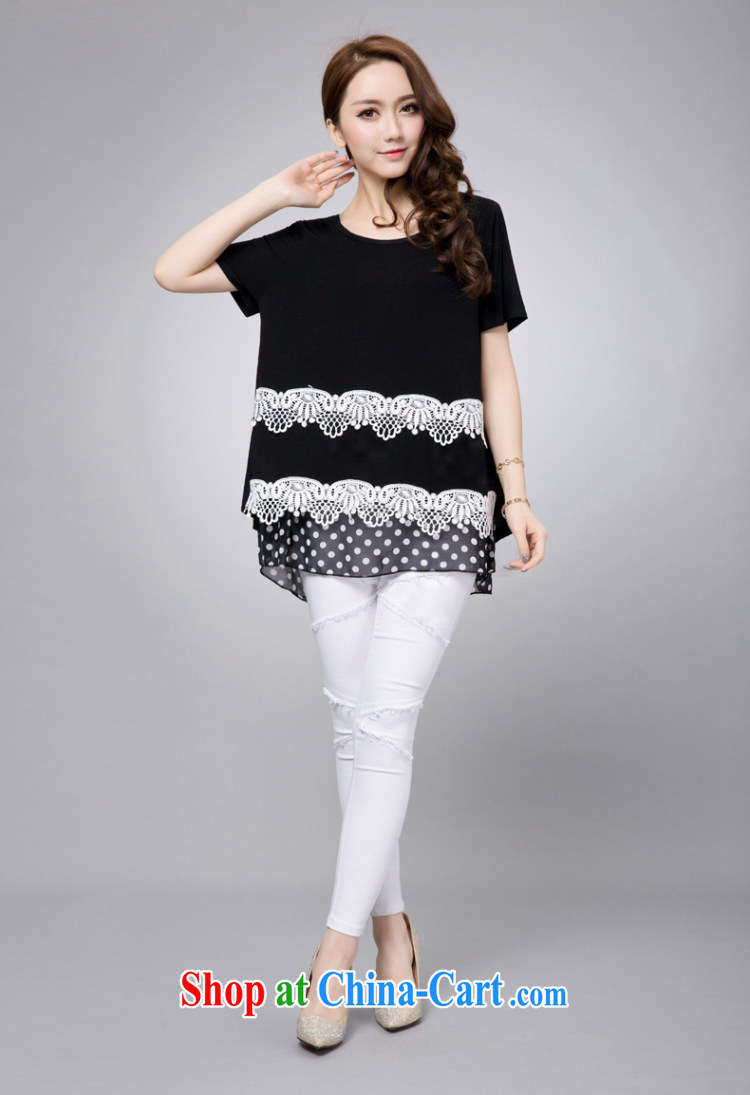 Colorful, thick mm summer 2015 the code female lace stitching female T shirt short-sleeved, long, fat sister T-shirt black 4XL pictures, price, brand platters! Elections are good character, the national distribution, so why buy now enjoy more preferential! Health