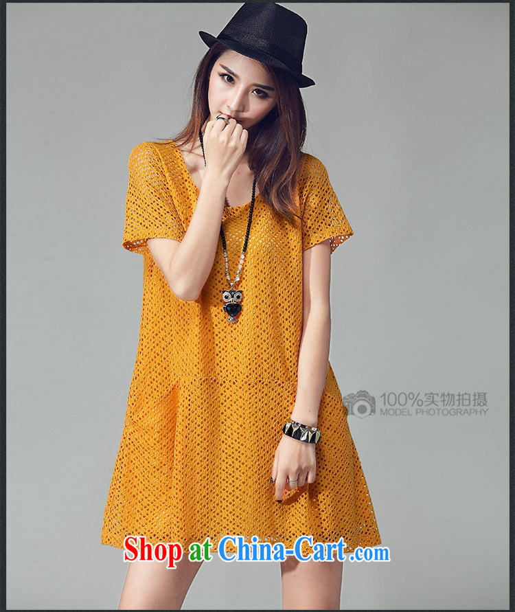 Morning would be 2015 summer new Korea and indeed increase, female fashion style woven embroidery Openwork grid dress relaxed round-collar short-sleeve dresses yellow 4 XL pictures, price, brand platters! Elections are good character, the national distribution, so why buy now enjoy more preferential! Health