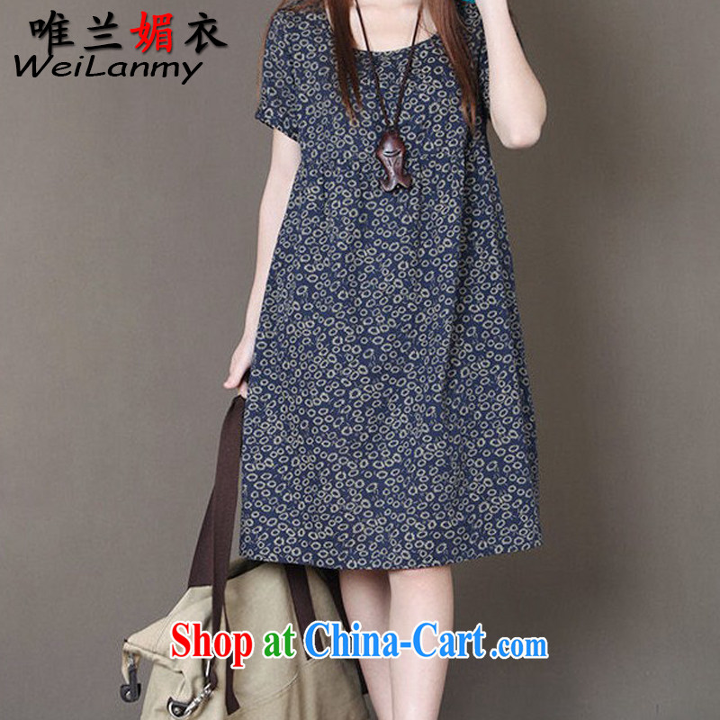 Only Blue Mei Yi 2015 summer new Korean girls loose the code thick MM small floral round-collar short-sleeve style dress collection 6938 Cheong Wa Dae L, the only blue Mei Yi (WeiLanmy), online shopping