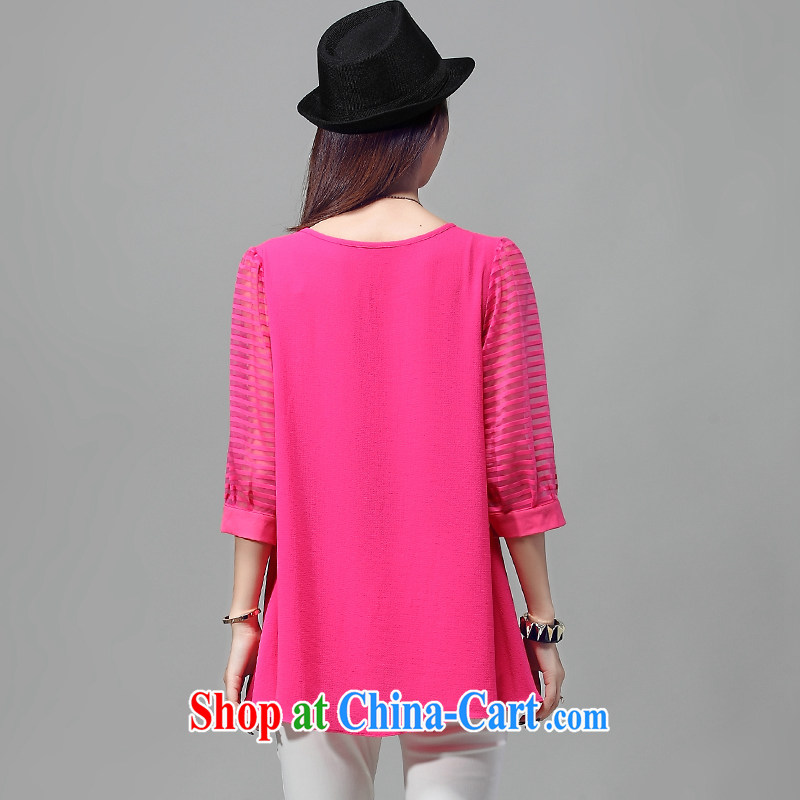 Morning would be 2015 summer new Korean version is indeed the XL women mm thick 100 ground very casual round-neck collar, cuff stretch jacquard Web yarn stitching T shirt T-shirt by red 4 XL, morning, and shopping on the Internet