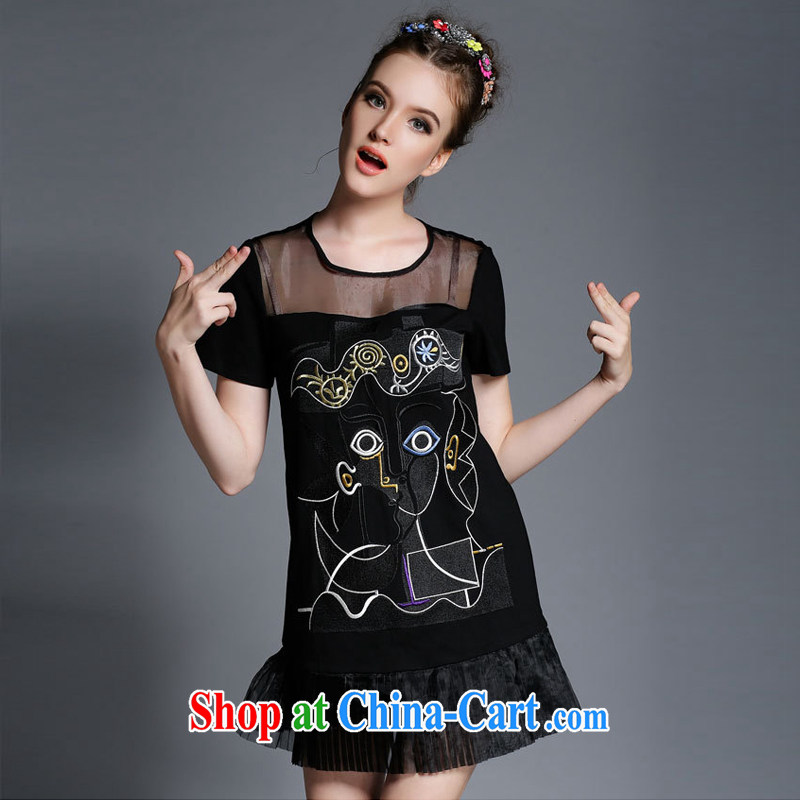 The summing up of the Code women summer 2015 new high-end embroidered short sleeves thick mm beauty graphics thin dress 1891 black XL, the proscribed (MUFUNA), shopping on the Internet