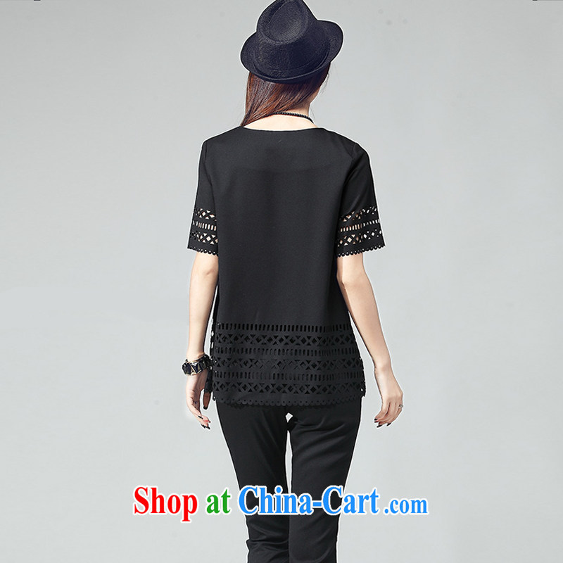 Adjourned accordingly at five minutes to the US summer 2015 new XL girls and stylish cutouts biological empty two-piece short sleeve T-shirt 7 pants leisure Kit 8006 black XXXL, was to us, online shopping