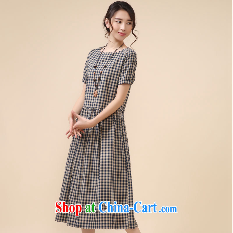 Ho costumes makeup summer 2015 new female culture and art nouveau, stamp duty, long linen loose shutters on poverty MM breathable the code dress package mail 8009 blue-and-white grid L, Ho, Colombia (HAOZHUANG), online shopping
