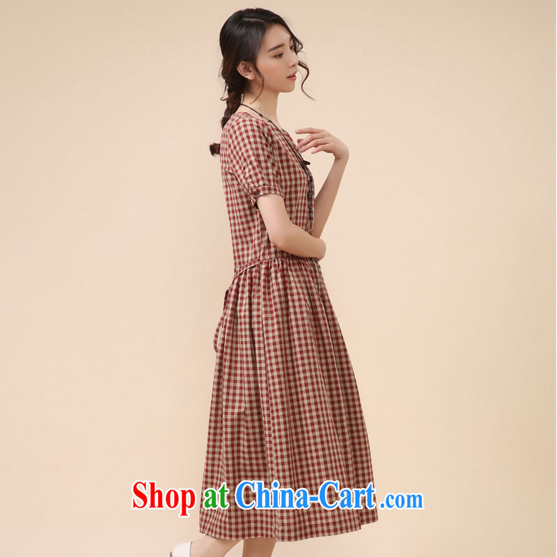 Ho costumes makeup summer 2015 new female culture and art nouveau, stamp duty, long linen loose shutters on poverty MM breathable the code dress package mail 8009 blue-and-white grid L, Ho, Colombia (HAOZHUANG), online shopping
