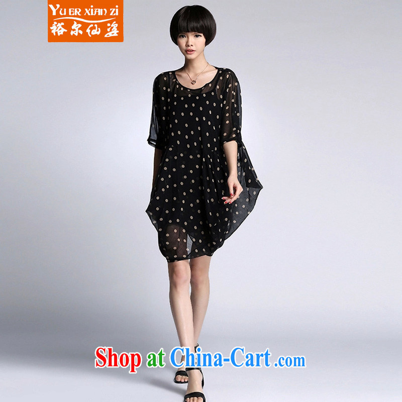 Yu's Sin City 2015 new summer plus is indeed increasing, female with thick MM loose video thin wave point dresses female black point large numbers are codes that you 100 - 240 jack