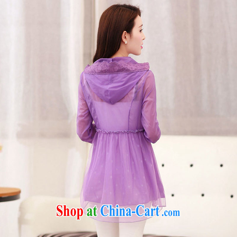 Zi Yu Man-hon's 2015 Summer Sun Yi long-sleeved transparent sunscreen clothing Korean female, long, large, sunscreen shirt jacket purple XXXXL, Purple Han, shopping on the Internet