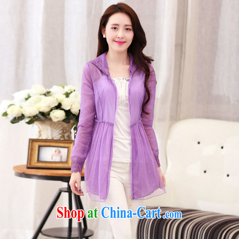 Zi Yu Man-hon's 2015 Summer Sun Yi long-sleeved transparent sunscreen clothing Korean female, long, large, sunscreen shirt jacket purple XXXXL, Purple Han, shopping on the Internet