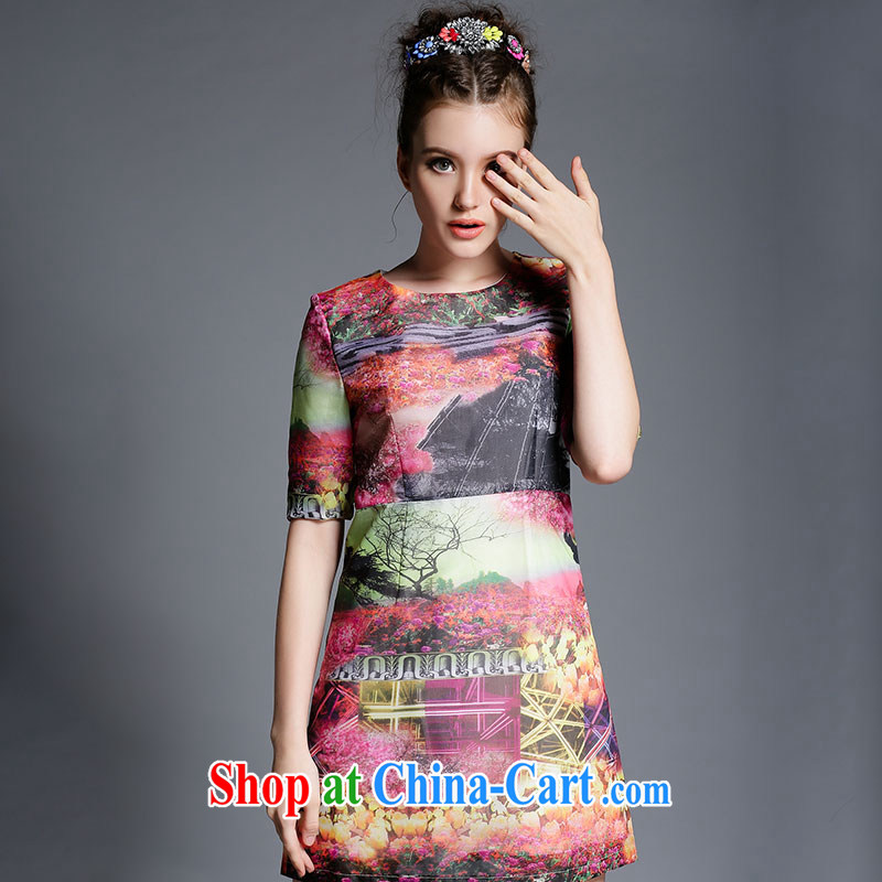 OZZFLORA 2015 Summer in Europe and the new, larger women is the increased emphasis on MM abstract stamp snow woven short-sleeved dresses picture color 5 XL, the cycle of morning (OZZFLORA), shopping on the Internet