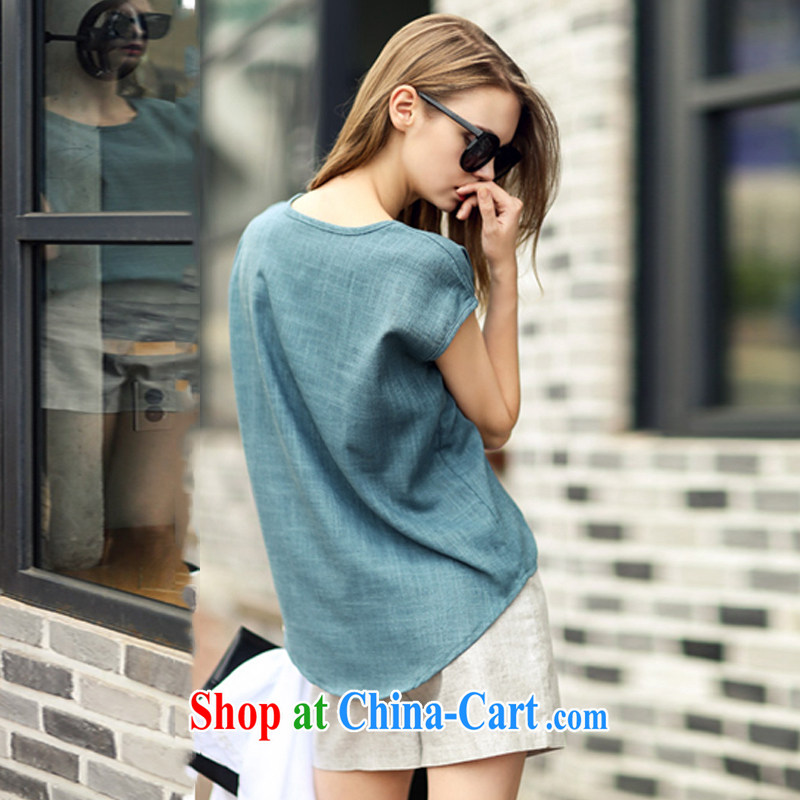 Jimmy Hill 2015 summer new women with large, loose linen casual round-collar T-shirt-waist graphics thin shorts Kit female F 1508 #Peacock Blue XXXXL, Jimmy Hill (JIMIQIU), online shopping