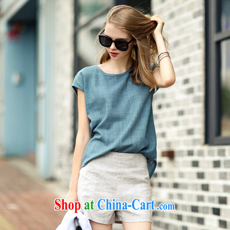 Jimmy Hill 2015 summer new women with large, loose linen casual round-collar T-shirt-waist graphics thin shorts Kit female F 1508 #Peacock Blue XXXXL, Jimmy Hill (JIMIQIU), online shopping