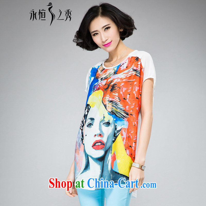 2015 spring and summer thick mm new, larger female stylish atmosphere in Europe digital stamp loose video thin short-sleeved T pension figure 3XL, eternal, and the show, and shopping on the Internet