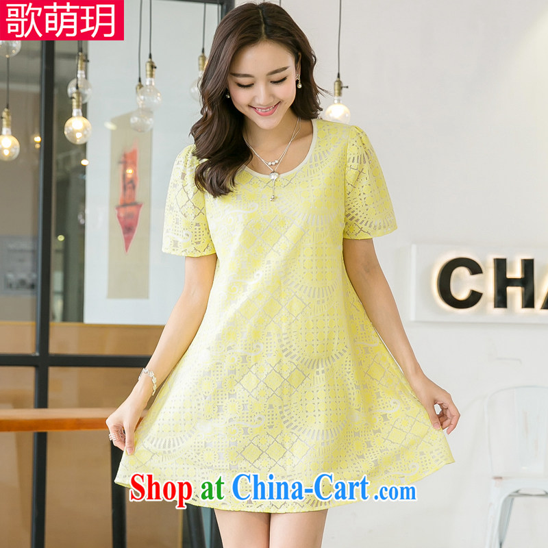 Song Meng Yin Yue XL summer new stylish sweet lace loose short-sleeve stamp dresses SM 5228 yellow 3 XL _165 - 180 _ jack