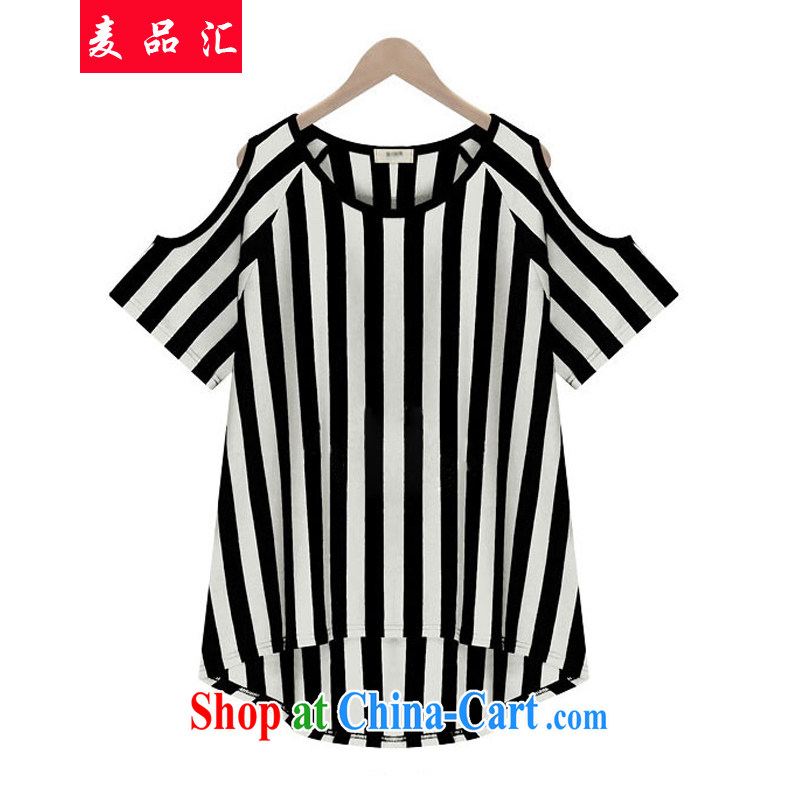 Mr MAK, Exchange 2015 New American and European thick MM summer is the XL female vertical streaks larger thick MM graphics thin loose shirt T pension 5132 black streaks 3 XL