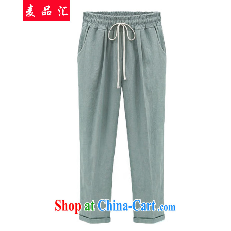 Mr MAK, Exchange 2015 new Europe thick MM summer is indeed the XL female linen loose video thin elasticated waist 9 pants casual pants 5131 light green 5 XL