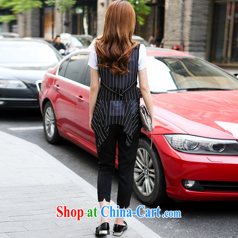 The Beijing Summer 2015 new Korean version the short-sleeved shirt T female snow woven shirts, a casual pants 3-piece set HM 005,813 XL streaks, E feast, shopping on the Internet