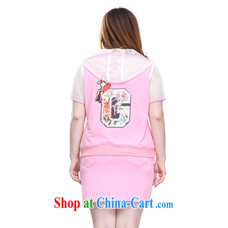 Slim LI Sau 2015 summer new, larger female mesh spelling cap back on T-shirt body skirts sportswear Q 7671 pink 5 XL, slim Li-su, and shopping on the Internet