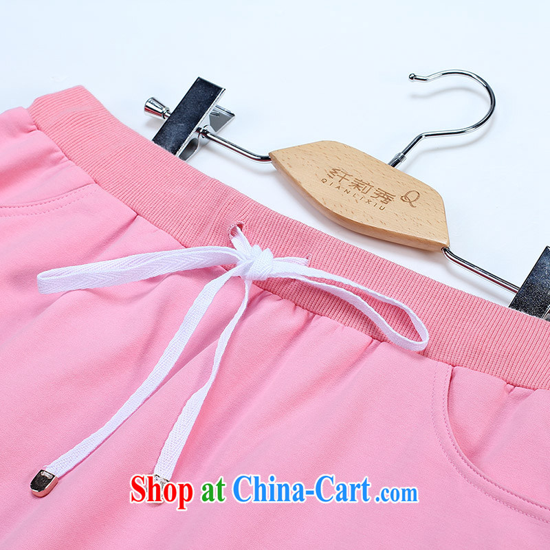 Slim LI Sau 2015 summer new, larger female mesh spelling cap back on T-shirt body skirts sportswear Q 7671 pink 5 XL, slim Li-su, and shopping on the Internet