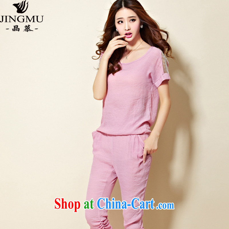 Crystal clear the Bermuda, female loose cotton the campaign kit 2015 summer new short-sleeved T-shirt Sports & Leisure suite 9923 pink XXXL, Wafer (JINGMU), online shopping