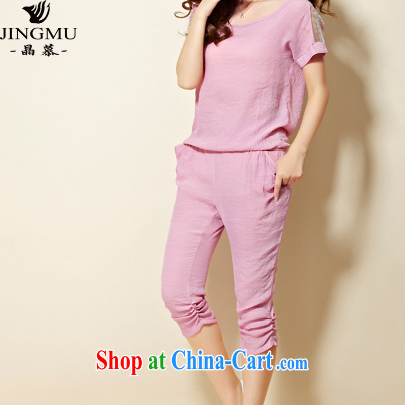 Crystal clear the Bermuda, female loose cotton the campaign kit 2015 summer new short-sleeved T-shirt Sports & Leisure suite 9923 pink XXXL, Wafer (JINGMU), online shopping