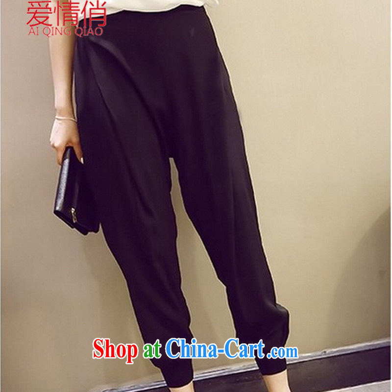 Love, 2015 XL summer Korean version thick sister spring loaded new thick mm relaxed, casual pants graphics thin G 8126 black large code XXXL, love for AI QING QIAO), online shopping