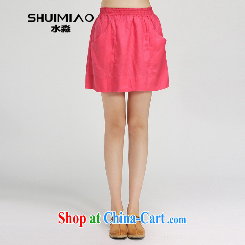 Water by 2015 the code female summer new elastic waist candy colored linen skirts skirt body XB 15 of 4925 red L