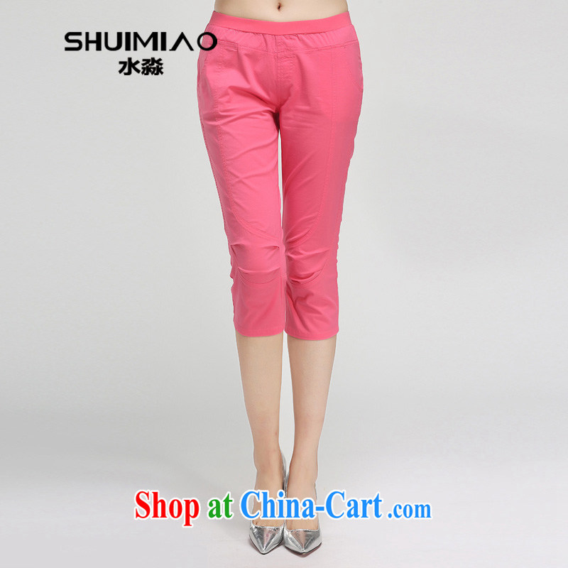 Water of summer new, larger women mm thick Elastic waist candy colored cotton 7 pants girls pants 15 XL 4804 melon red XXL