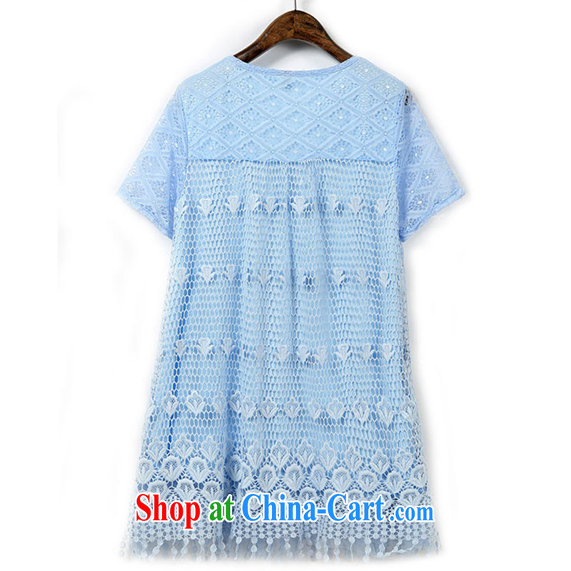 Terrace, Western Europe and the United States, the female summer new loose lace inserts drill short-sleeve dresses, long skirts solid light blue 3 XL 150 - 165 jack, 1000 field and the United States, and, shopping on the Internet