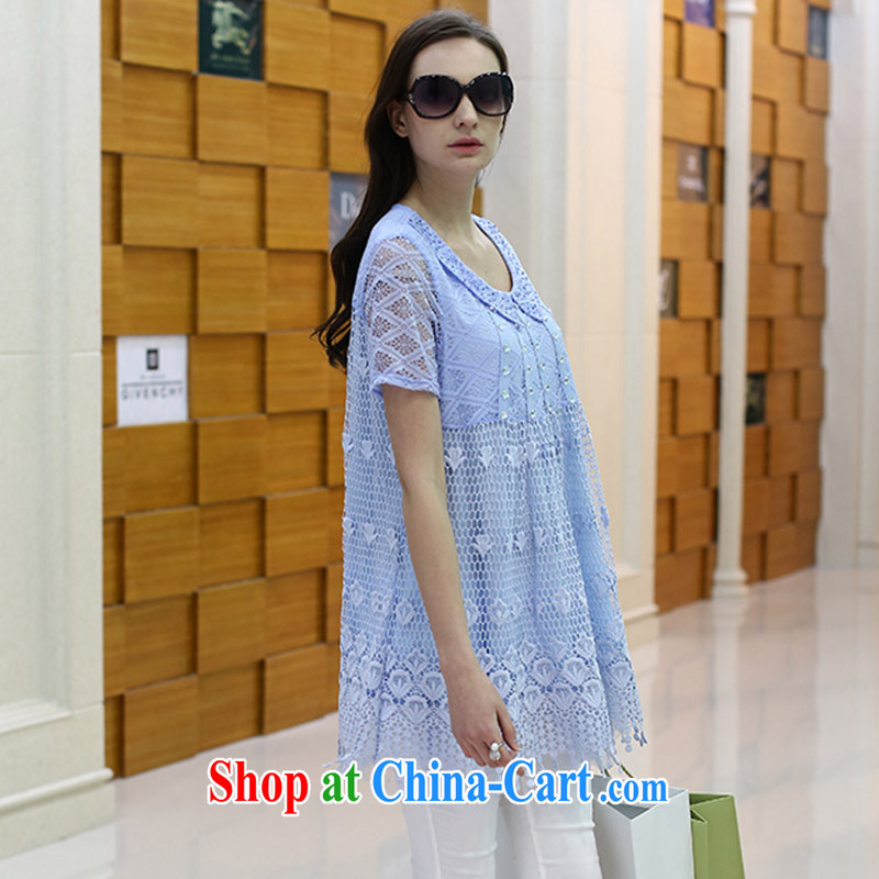 Terrace, Western Europe and the United States, the female summer new loose lace inserts drill short-sleeve dresses, long skirts solid light blue 3 XL 150 - 165 jack, 1000 field and the United States, and, shopping on the Internet